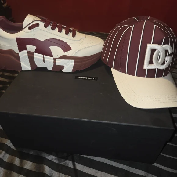 Dolce & Gabbana Men's White and Burgundy Sneakers - Picture 2 of 5